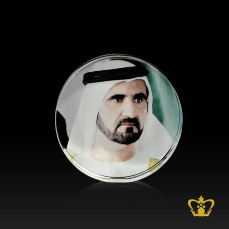 Sheikh-Mohammed-Bin-Rashid-Al-Maktoum-photo-color-engraved-etched-Crystal-circle