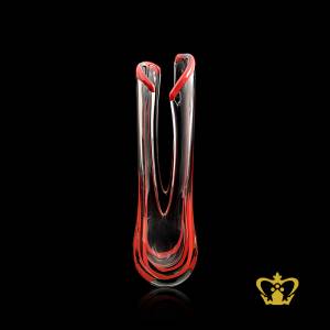 Contemporary-handcrafted-exclusive-shaped-luminous-crystal-vase-with-red-hues-