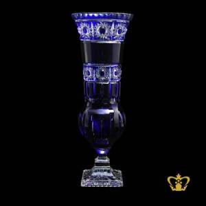 Modish-elegant-blue-footed-crystal-vase-adorned-with-handcrafted-star-pattern-alluring-decorative-gift