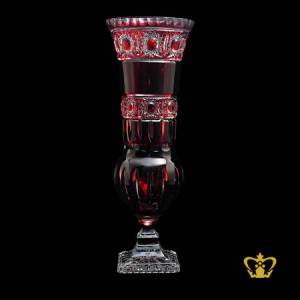 Modish-elegant-red-footed-crystal-vase-adorned-with-handcrafted-star-pattern-alluring-decorative-gift