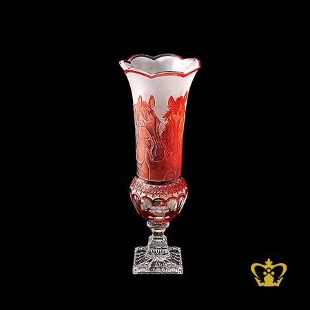 Elegant-exclusive-ruby-crystal-Vase-handcrafted-with-horses-engraved-decorative-gift
