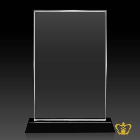 Personalized-crystal-rectangular-plaque-stands-on-black-base-customize-text-engraving-logo