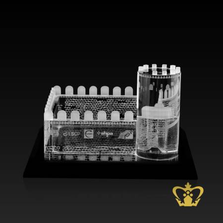 Handcrafted-Crystal-Replica-of-UAE-Fort-with-Customized-either-Clear-Black-Base-Text-Logo-UAE-Traditional-Landmark