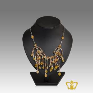 Citrine-dangling-necklace-embellished-with-yellow-crystal-stone-and-pearl