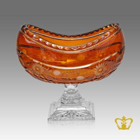 Long-footed-crystal-amber-bowl-handcrafted-flower-and-design-decorative-gift