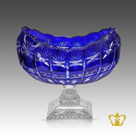 Long-footed-crystal-blue-bowl-handcrafted-intense-leaf-cuts-decorative-gift