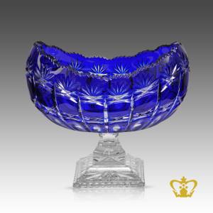 Long-footed-crystal-blue-bowl-handcrafted-intense-leaf-cuts-decorative-gift