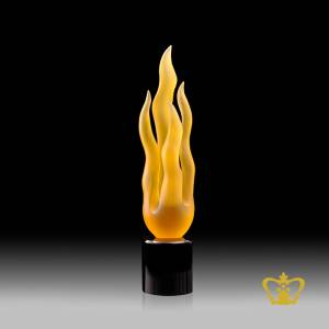 Crystal-Amber-Flame-Trophy-with-Round-Black-Base-Customized-Logo-Text-10-Inch-