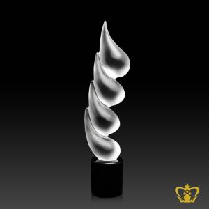 Tear-Drop-Crystal-Trophy-with-Black-round-Base-Customized-Logo-Text-12-IN