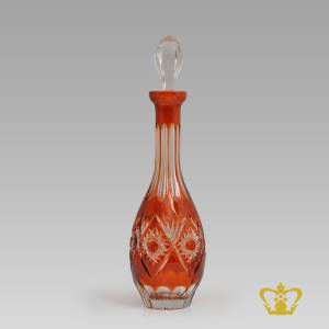 Exquisite-antique-epoch-look-amber-crystal-wine-decanter-adorned-with-embellished-enchanting-intense-cuts