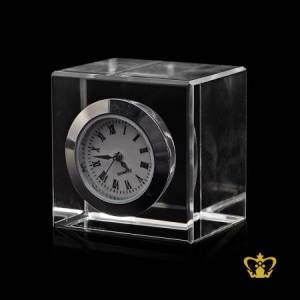 Handcrafted-crystal-cube-with-clock-customized-logo-text