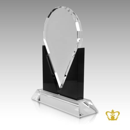 Handcrafted-Optic-Black-and-Clear-Crystal-Trophy-in-Semicircle-stands-on-Clear-Base-Custom-Text-Engraving-Logo-Base-UAE-Famous-Souvenirs