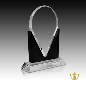 Handcrafted-Optic-Black-and-Clear-Crystal-Trophy-in-Semicircle-stands-on-Clear-Base-Custom-Text-Engraving-Logo-Base-UAE-Famous-Souvenirs