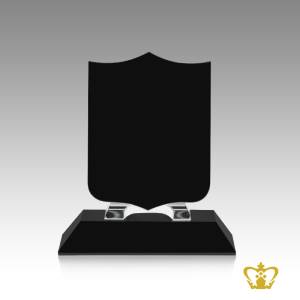 Black-colored-crystal-Shield-award-trophy-momento-with-rectangular-base-customized-logo-text