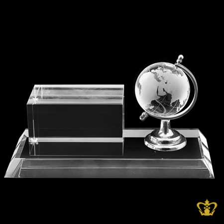 Personalized-crystal-desktop-trophy-with-globe-for-desktop-customized-with-your-name-designation-logo