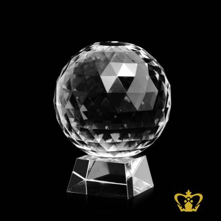 Handcrafted-Crystal-Diamond-Cut-Ball-With-Stand-On-Clear-Base-Customized-Text-Logo