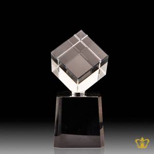 Personalized-Crystal-Rotating-Cube-with-Black-Base-Desktop-Customized-With-Your-Name-Designation-Log