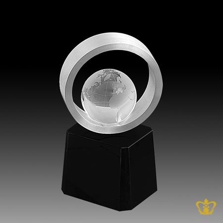 Manufactured-Artistry-Rotating-Globe-Trophy-stands-on-Black-Crystal-Base-Custom-Text-Engraving