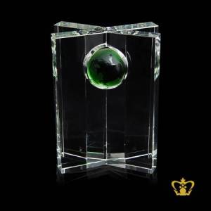 Crystal-twin-plaque-with-green-globe-customized-logo-text