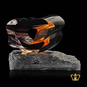 Astonishing-amber-alluring-hue-crystal-desktop-item-handcrafted-paper-weight-with-base-lovely-gift-souvenir