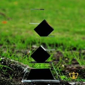 Cube-stack-trophy-crystal-black-with-clear-base-customized-logo-text