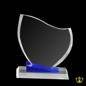 Handcrafted-Crystal-Shield-Trophy-Wave-Cut-with-Blue-and-Clear-Base-Customized-Logo-Text-