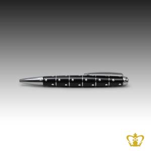 Manufactured-Artistic-Black-Metal-Writing-Pen-with-Crystal-Stone-and-Intricate-Design