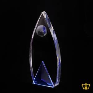 Leaf-Crystal-Trophy-and-Globe-with-Blue-Triangle-Customized-Logo-Text-