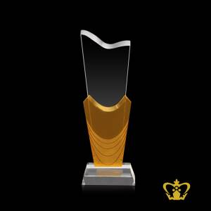 Handcrafted-Crystal-Yellow-Twin-Trophy-With-Clear-Base-Customized-Logo-Text