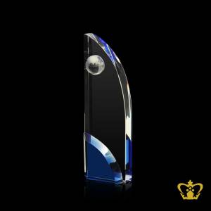 Handcrafted-Crystal-Blue-Sail-Trophy-with-Globe-Customized-Logo-Text