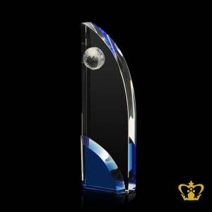 Handcrafted-Crystal-Blue-Sail-Trophy-with-Globe-Customized-Logo-Text