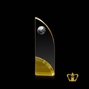 Handcrafted-Crystal-Yellow-Sail-Trophy-with-Globe-Customized-Logo-Text