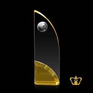 Handcrafted-Crystal-Yellow-Sail-Trophy-with-Globe-Customized-Logo-Text
