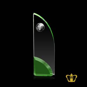 Handcrafted-Crystal-Green-Sail-Trophy-with-Globe-Clear-Base-Customized-Logo-Text