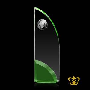 Handcrafted-Crystal-Green-Sail-Trophy-with-Globe-Customized-Logo-Text