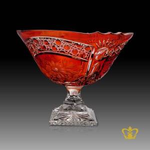 Charming-graceful-red-crystal-footed-bowl-handcrafted-with-intense-gorgeous-floral-diamond-pattern-and-flower-hand-engraved-decorative-gift