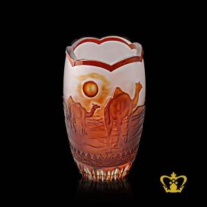 Crystal-decorative-amber-vase-with-camel-engraved-UAE-traditional-souvenir-gift