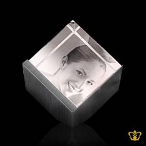 Personalized-crystal-cube-with-silver-frame-for-desktop-customized-with-your-name-designation-logo