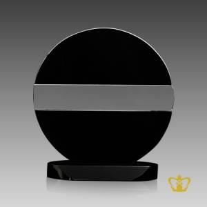 Handcrafted-Black-Crystal-Circle-Trophy-Stands-On-Black-Crystal-Base-Customize-Text-Engraving