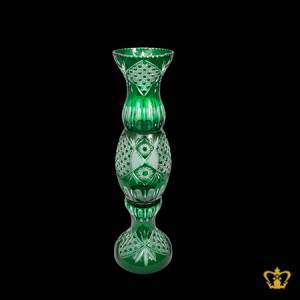 Stunning-luxurious-grand-elegant-3-tier-handcrafted-green-crystal-vase-adorned-with-intense-carved-diamond-pattern