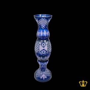 Alluring-royal-look-grand-elegant-3-tier-handcrafted-luxurious-blue-crystal-vase-adorned-with-intense-carved-diamond-pattern