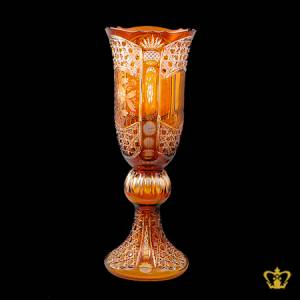 Dazzling-amber-luxurious-lovely-2-tier-handcrafted-crystal-vase-adorned-with-intense-carved-diamond-floral-patterns