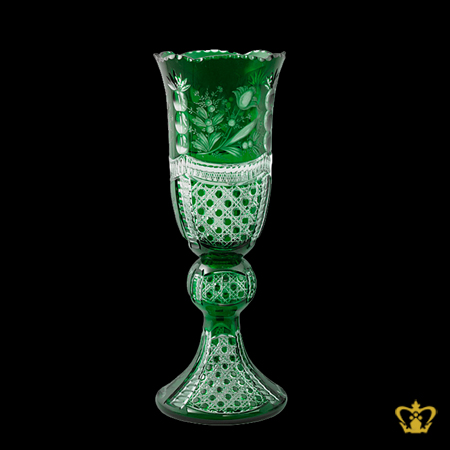 Gorgeous-green-luxurious-elegant-2-tier-handcrafted-crystal-vase-adorned-with-intense-carved-diamond-floral-patterns