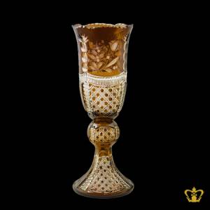 Fascinating-imperial-grand-elegant-2-tier-handcrafted-luxurious-amber-crystal-vase-adorned-with-intense-carved-diamond-floral-patterns