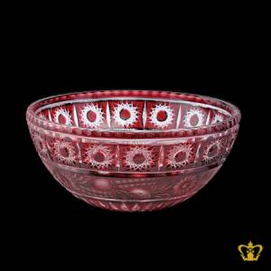 Enchanted-precious-red-crystal-bowl-with-timeless-handcrafted-elegant-intense-star-frosted-floral-pattern-fancy-decorative-gift