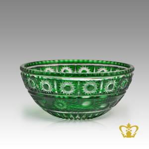 Gorgeous-green-crystal-bowl-adorned-with-handcrafted-intense-star-and-floral-pattern