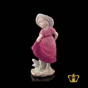 A-Masterpiece-Ceramic-Figurine-of-a-Young-Lady-in-a-Fancy-Purple-Dress-with-a-Rabbit-on-side