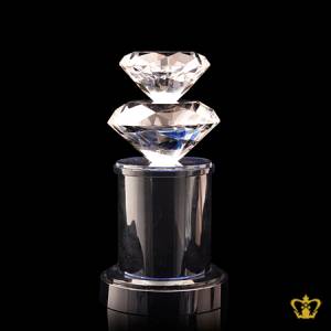 Dual-Diamond-Trophy-Blue-Crystal-Customized-Logo-Text-9-Inch-x-4-50-Inch-