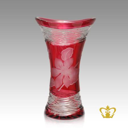 Exotic-pink-floral-rippling-crystal-vase-adorned-with-precious-elegant-pattern
