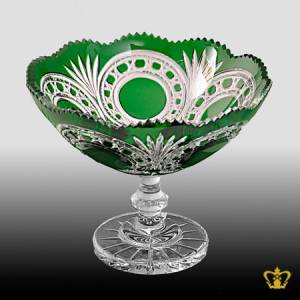 Adorable-green-footed-crystal-bowl-adorned-with-skilled-handcrafted-intense-diamond-and-leaf-pattern